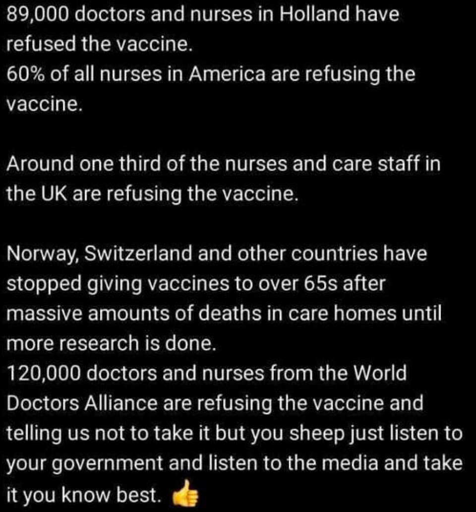 Dette bildet har blitt spredt på Facebook i flere land. Screenshot from Facebook. This photo have been spread on Facebook in several countries.