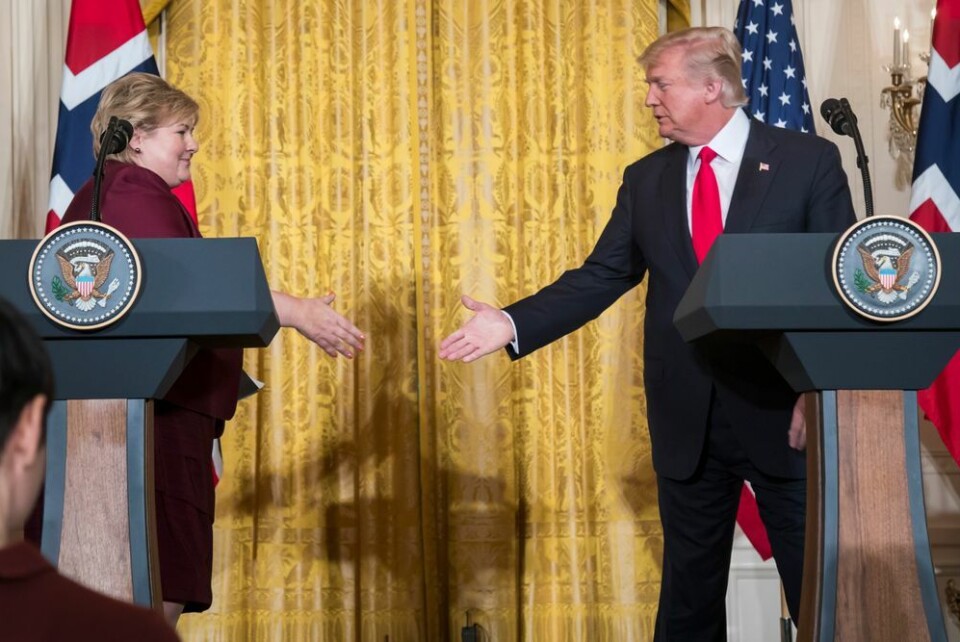 USAs president Donald Trump har kalt koronaviruset for «the China virus». Her fra statsminister Erna Solbergs besøk i Det hvite hus i 2018. Heiko Junge / NTB Scanpix USAs president Donald Trump har kalt koronaviruset for «the China virus». Her fra statsminister Erna Solbergs besøk i Det hvite hus i 2018.