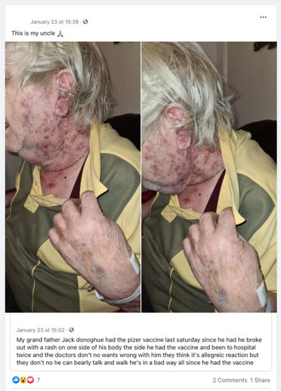 Personene fra Nord-England omtaler mannen både som bestefar og onkel. (skjermdump fra Facebook) Personene fra Nord-England omtaler mannen både som bestefar og onkel.
