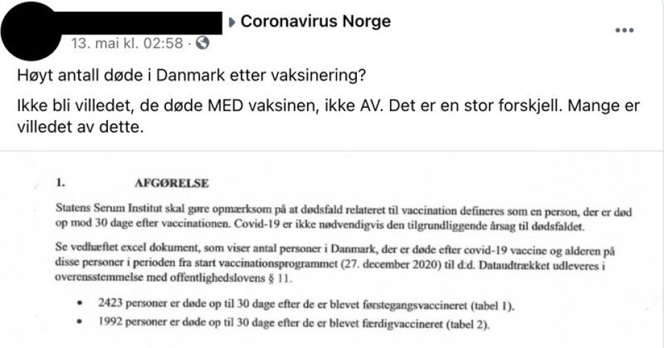 Skjermdump fra Facebook