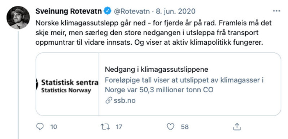 Skjermdump fra Twitter