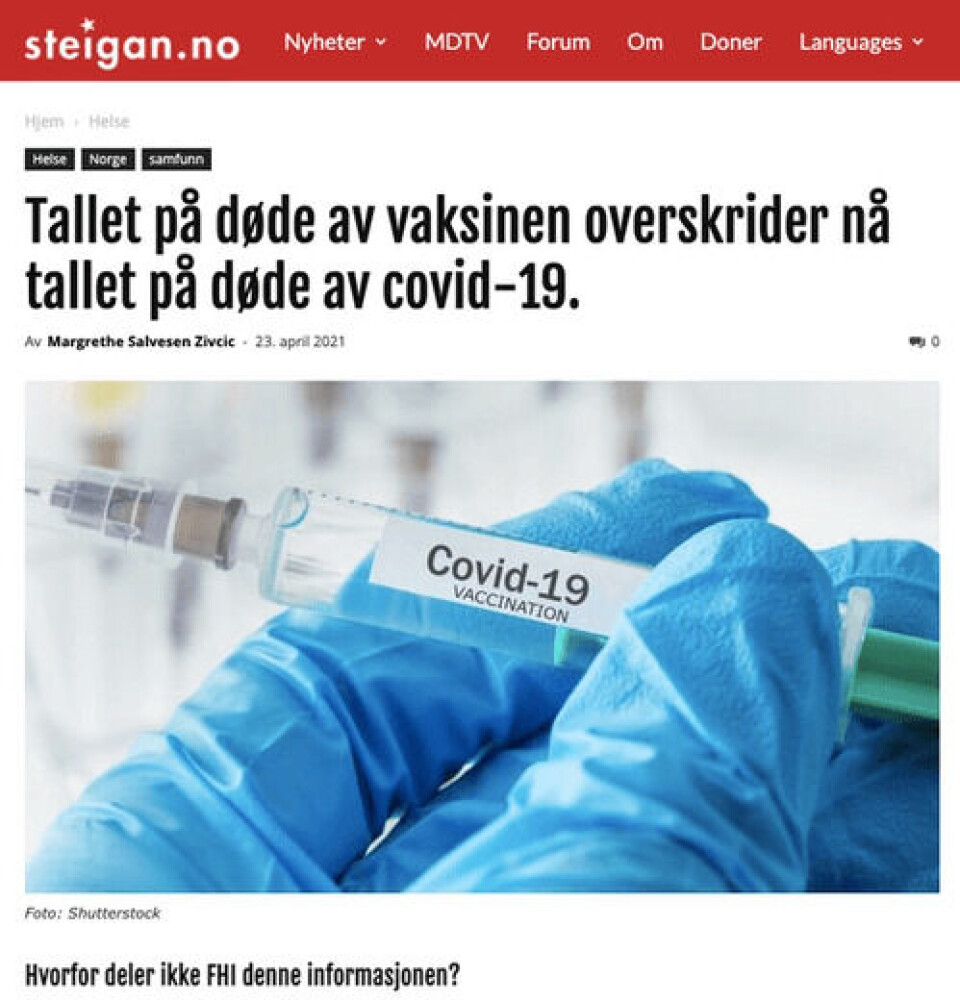 Skjermbilde fra Steigan.no.