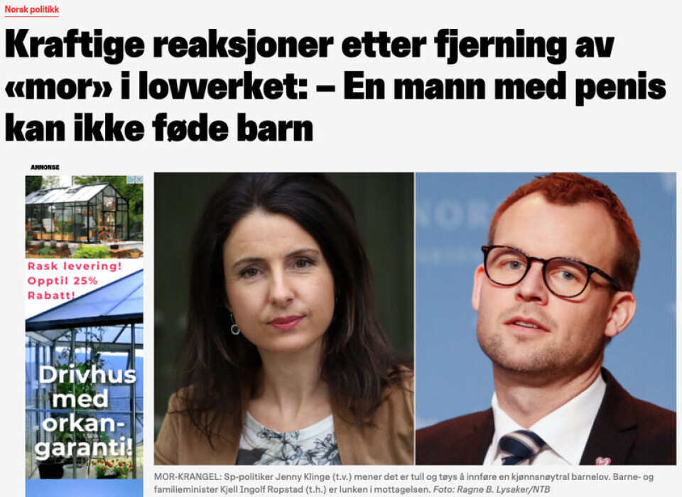 Nettavisens artikkel om den påståtte fjerningen av «mor» i barneloven, var Norges mest engasjerende artikkel i sosiale medier dagen den ble publisert. Skjermbilde fra Nettavisen. Nettavisens artikkel om den påståtte fjerningen av «mor» i barneloven, var Norges mest engasjerende artikkel i sosiale medier dagen den ble publisert.