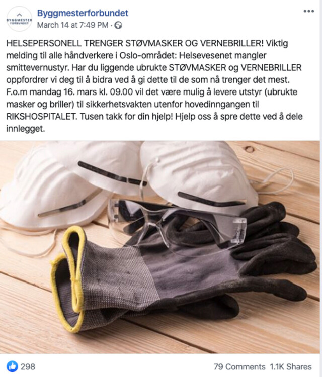 Rikshospitalet ønsker ikke flere støvmasker og vernebriller fra byggebransjen hovedbilde