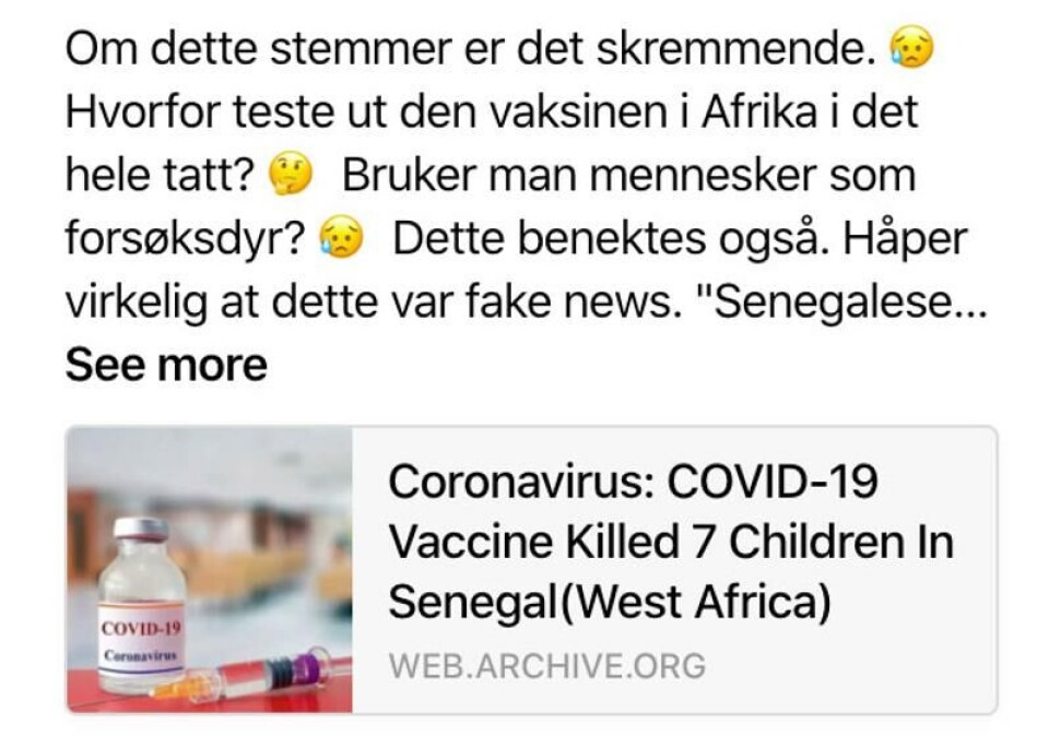 Mange spør om ryktet stemmer. Noe det ikke gjør. Skjermdump: Facebook Mange spør om ryktet stemmer. Noe det ikke gjør.