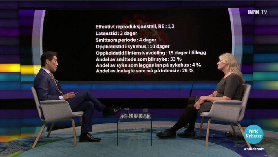 Forsker Gunhild Alvik Nyborg var gjest hos Fredrik Solvang i Debatten på NRK 17. mars. Skjermbilde fra nrk.no. Forsker Gunhild Alvik Nyborg var gjest hos Fredrik Solvang i Debatten på NRK 17. mars.