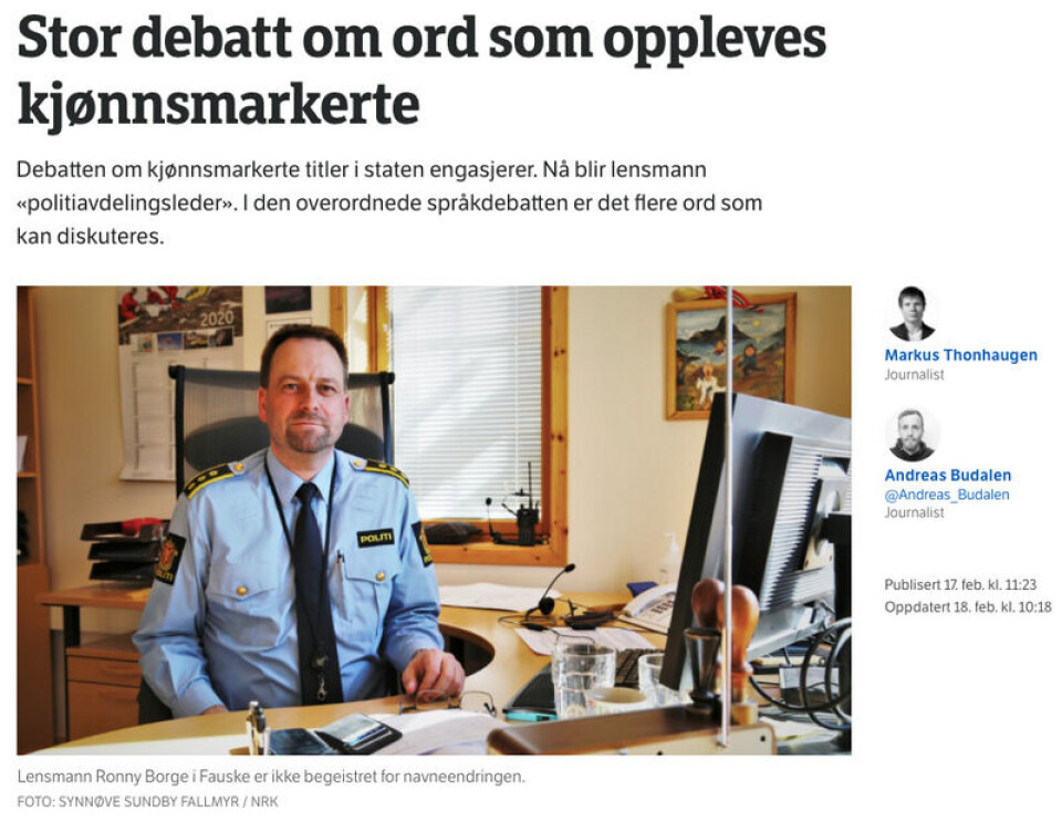NRK har gjort flere endringer i artikkelen som utløste sterke reaksjoner om bruken av ordet «nordmann». Skjermbilde fra NRK. NRK har gjort flere endringer i artikkelen som utløste sterke reaksjoner om bruken av ordet «nordmann».