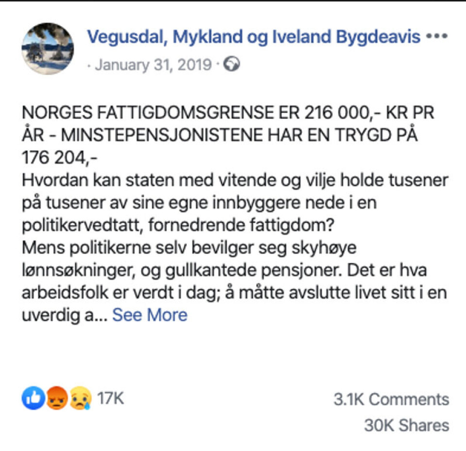 Skjermbilde fra Facebook.