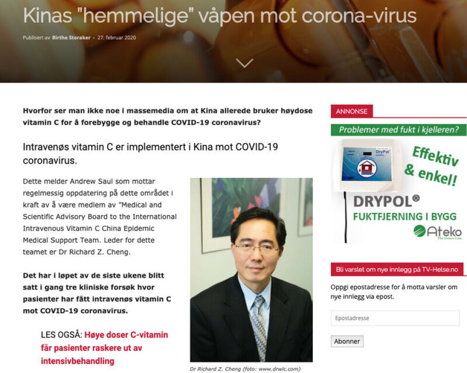 Skjermdump: tv-helse.no