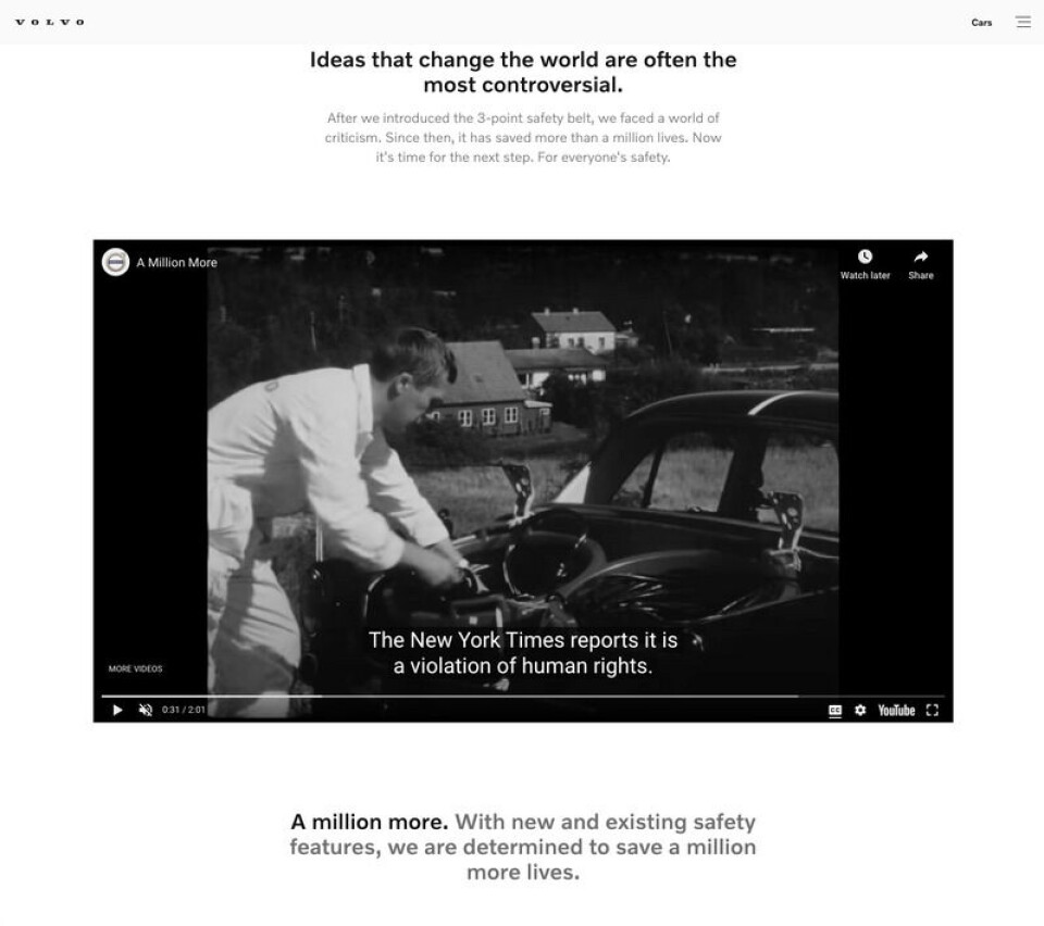 Kampanjen er global, og her sees kampanjesiden slik den vises for forbrukere i USA. (faksimile: Volvo Cars USA) Kampanjen er global, og her sees kampanjesiden slik den vises for forbrukere i USA.