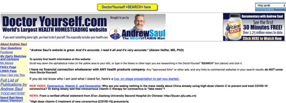 Skjermdump: Doctoryourself.com, Andrew Sauls nettsted