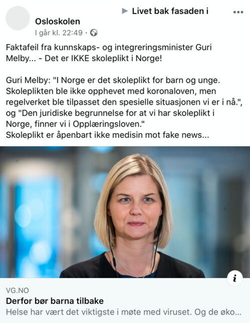 Skjermbilde fra Facebook.