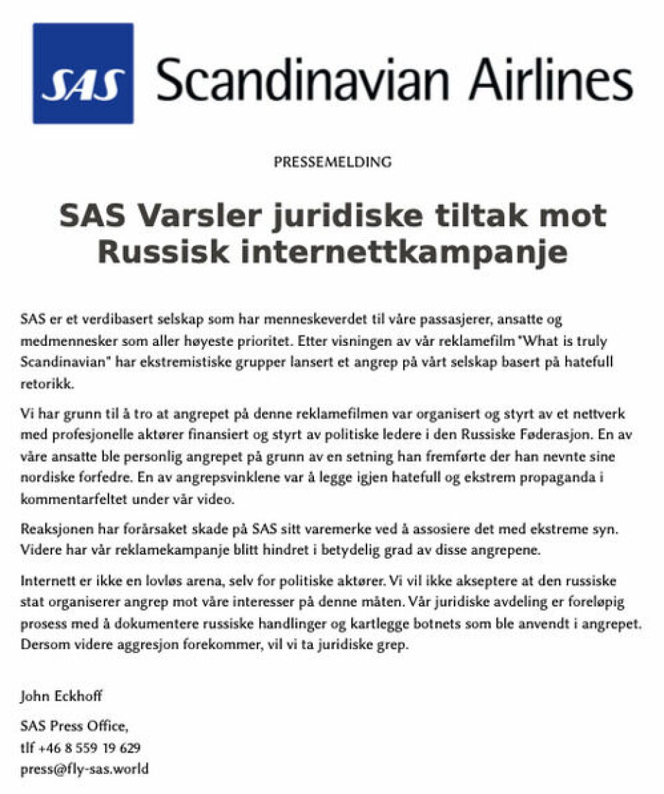 Denne falske pressemeldingen ble sendt til norske lokalaviser tirsdag kveld. Denne falske pressemeldingen ble sendt til norske lokalaviser tirsdag kveld.