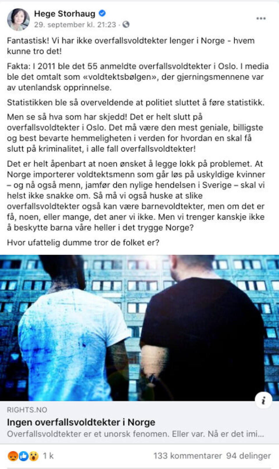 Skjermdump fra Facebook