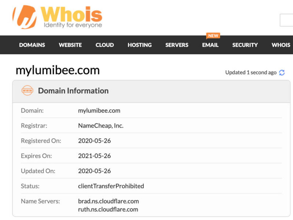 Nettstedet ble registrert i Panama 26. mai. Skjermdump: Whois.com Nettstedet ble registrert i Panama 26. mai.