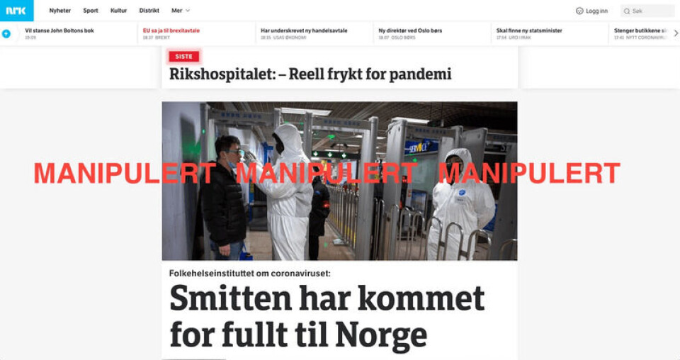 En versjon av NRKs forside som er manipulert i utviklermodusen til Google Chrome. Skjermbilde: NRK.no i Google Chrome En versjon av NRKs forside som er manipulert i utviklermodusen til Google Chrome.