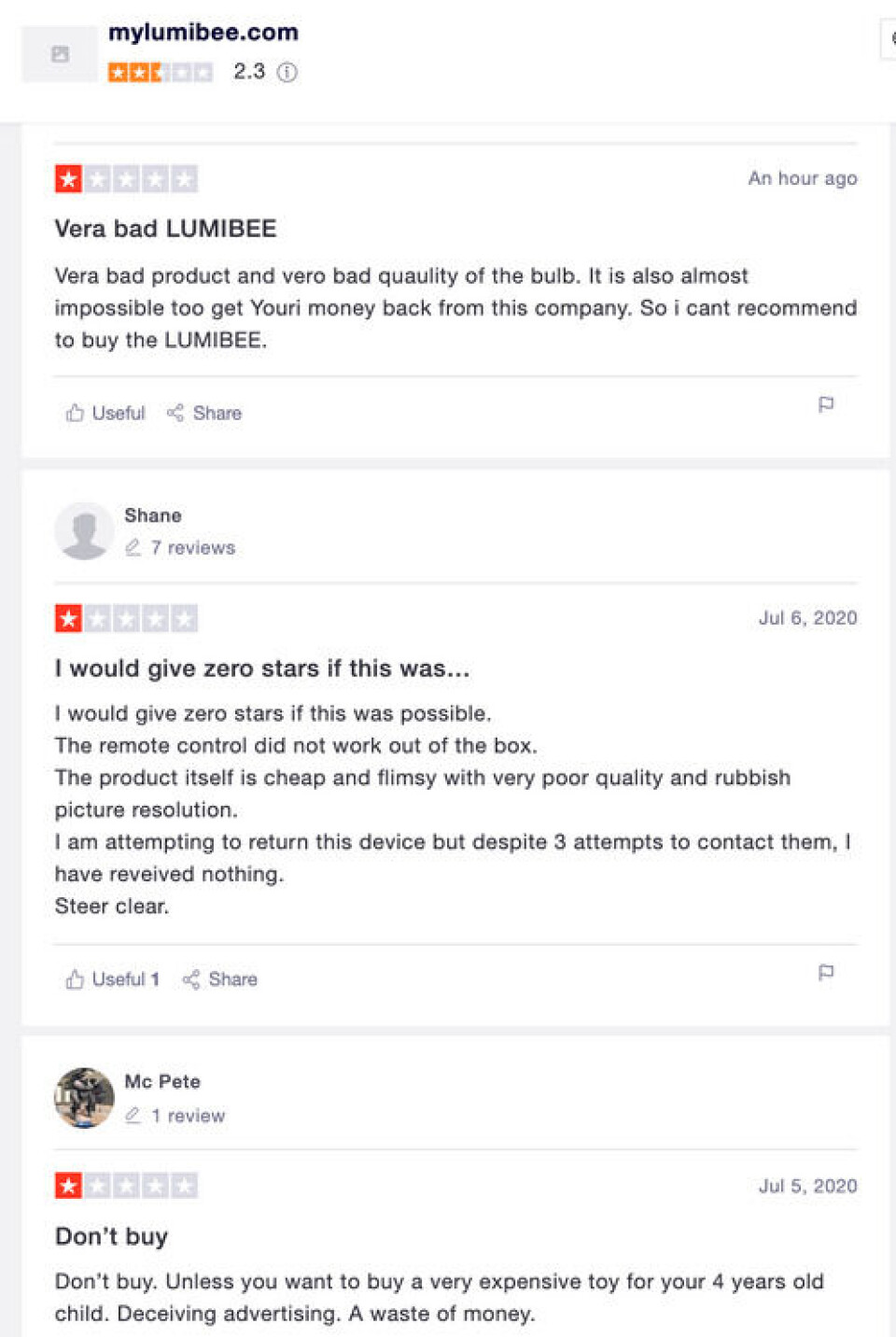Skjermdump: Trustpilot.com Flere advarer mot nettstedet og produktet på det danske forbrukernettstedet Trustpilot.com. Skjermdump: Trustpilot.com
