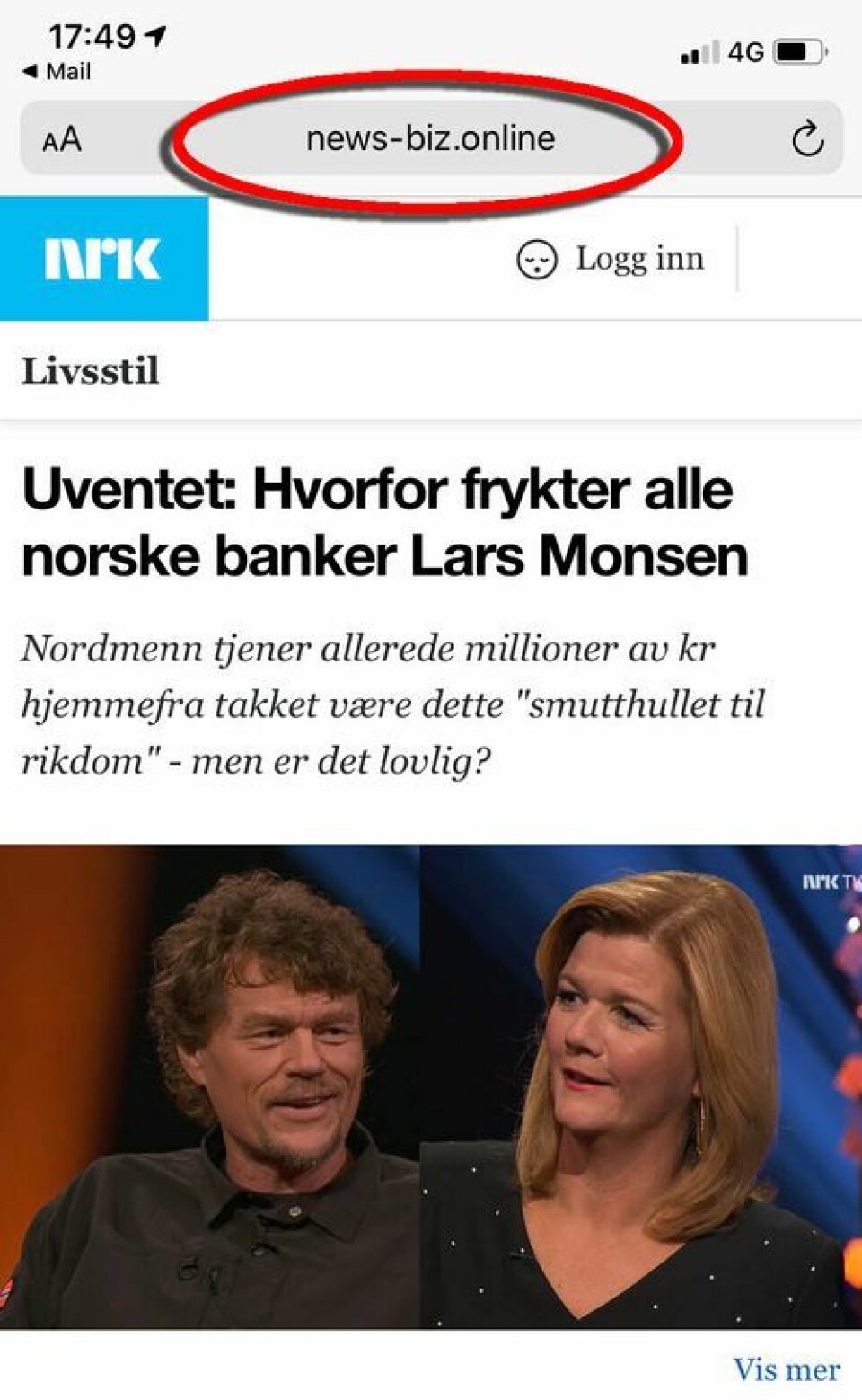 På mobiltelefon kan du også enkelt se hvilket domene du er på. Dette er ikke NRK.no. På mobiltelefon kan du også enkelt se hvilket domene du er på. Dette er ikke NRK.no.