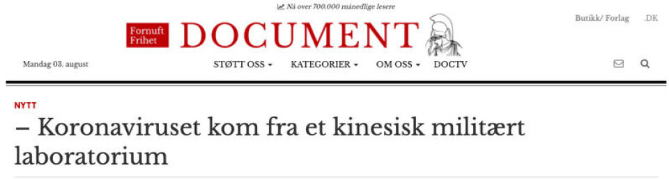 Skjermbilde: Document.no