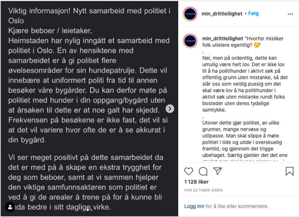 Skjermdump fra Instagram-kontoen @min_drittleilighet