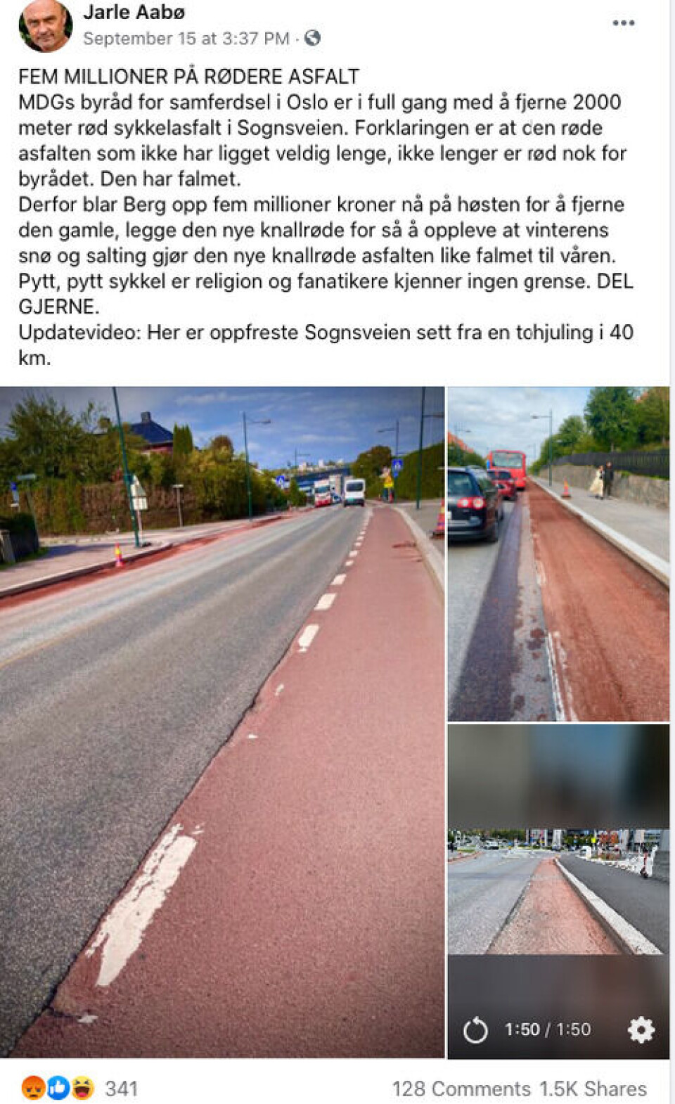 Skjermdump: Jarle Aabøes Facebook-vegg.