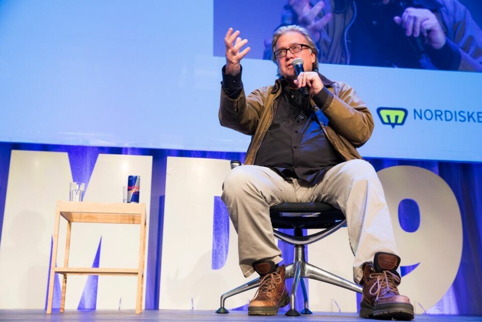 Den tidligere Trump-rådgiveren Stephen Bannon intervjuet Li-Meng Yan. Her fra Bannons opptreden på Nordiske mediedager i 2019. Foto: Terje Pedersen / NTB Scanpix Den tidligere Trump-rådgiveren Stephen Bannon intervjuet Li-Meng Yan. Her fra Bannons opptreden på Nordiske mediedager i 2019.