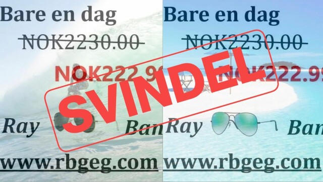 Nei, du får ikke Rayban-briller til 222,99 kr på denne nettsiden hovedbilde