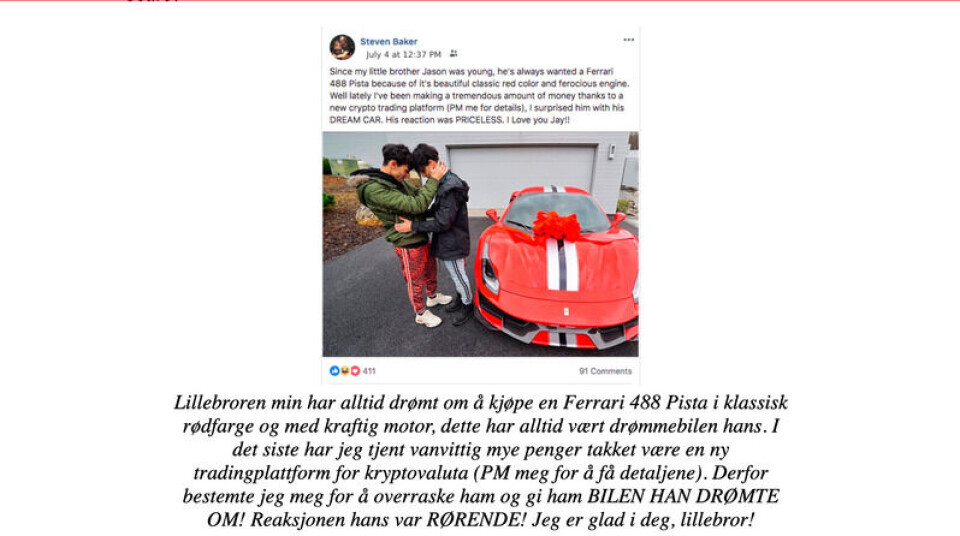 Dette bildet påstår norske «Erik» å ha fått tilsendt av en ung mann. I realiteten er det forhåndsvisningen til en Youtube-video med over 2,9 millioner visninger. Foto: Skjermdump/Ocgadgets.com Dette bildet påstår norske «Erik» å ha fått tilsendt av en ung mann. I realiteten er det forhåndsvisningen til en Youtube-video med over 2,9 millioner visninger.