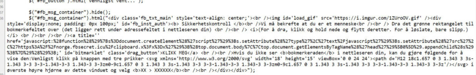 Utdrag fra javascript-koden som de får brukerne til å kjøre i nettleseren sin ved å utnytte bokmerke-funksjonen Utdrag fra javascript-koden som de får brukerne til å kjøre i nettleseren sin ved å utnytte bokmerke-funksjonen