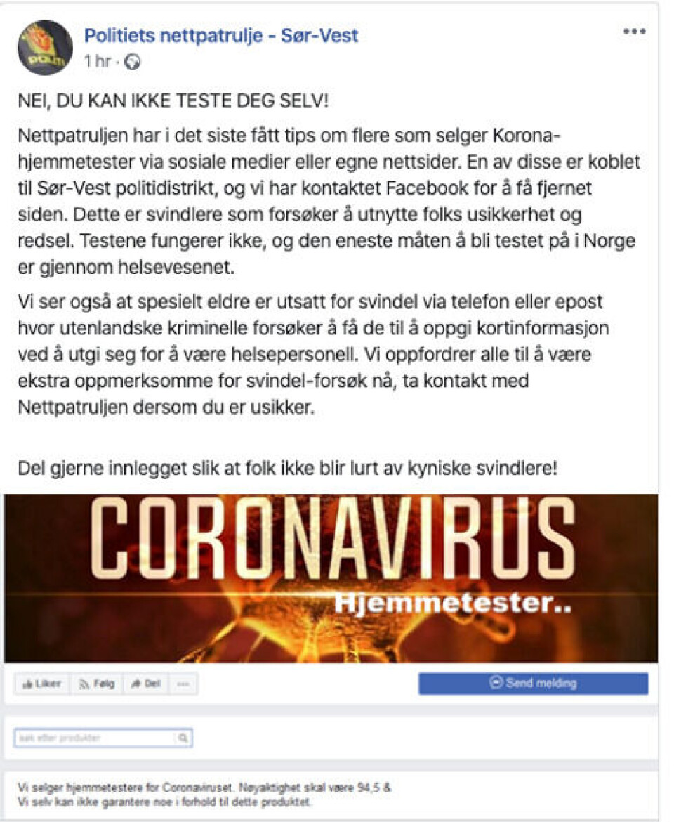 Skjermbilde fra Facebook.