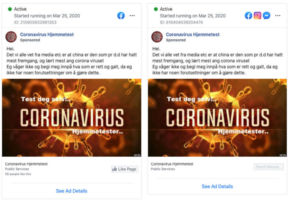 Skjermbilde fra Facebook.
