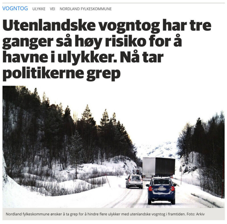 Skjermdump fra Avisa Nordland