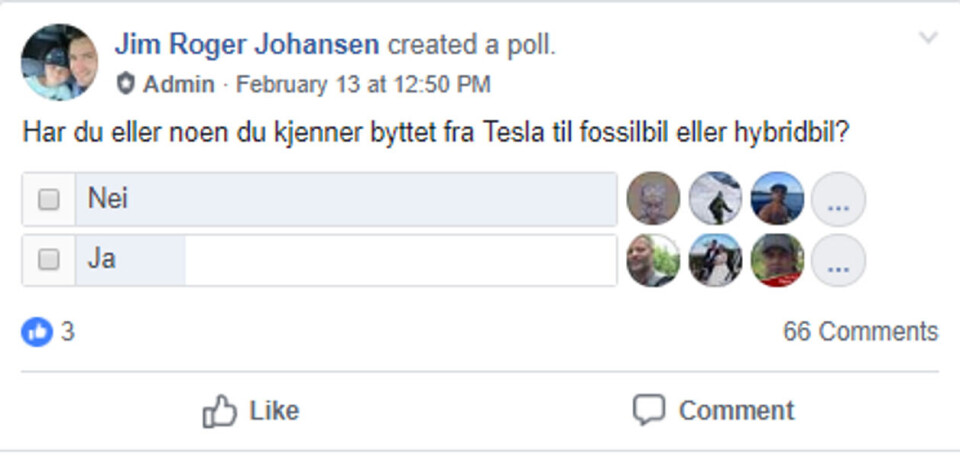Skjerdump: Teslanytt på Facebook