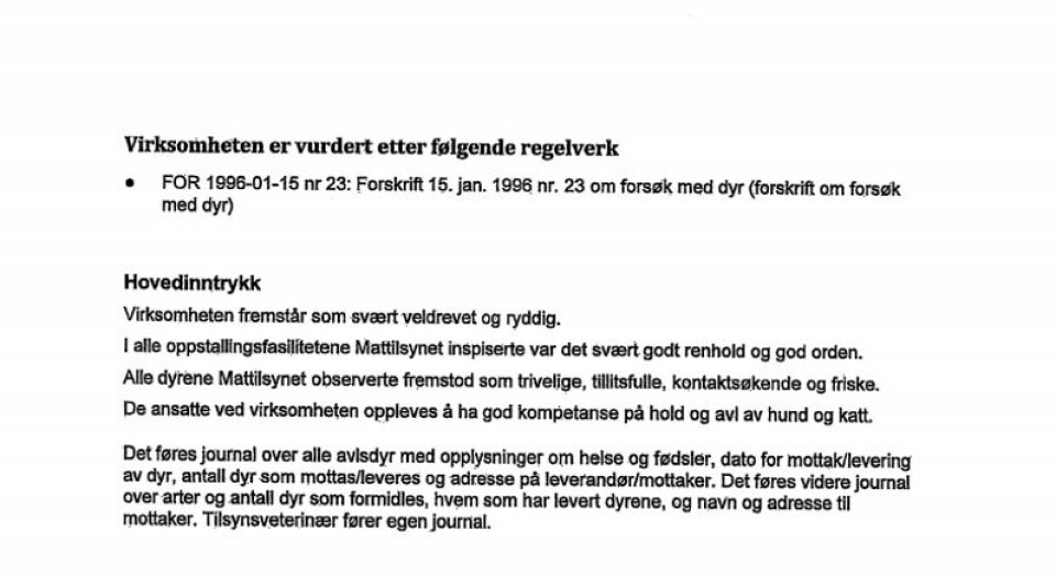 Faksimile: Rapport fra tilsyn 20.6.2013, Mattilsynet