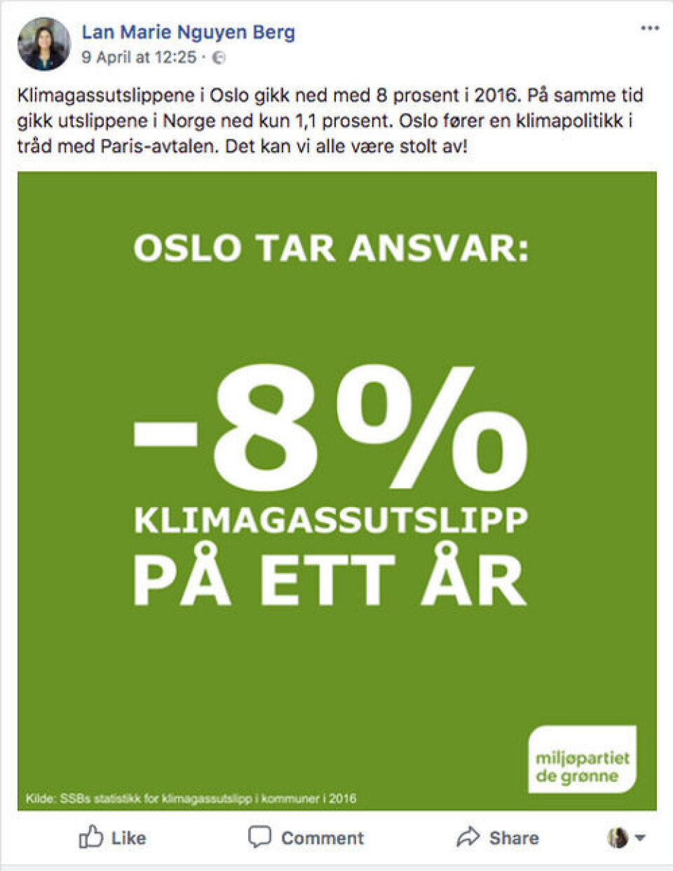 Facebook-post fra Berg. Facebook-post fra Berg.