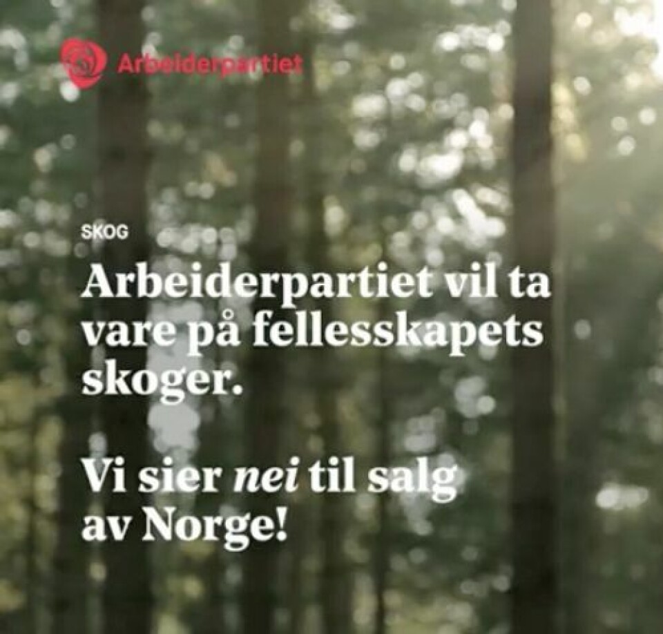 Ap kritiserte salg av skog. Ap/Facebook Ap kritiserte salg av skog.
