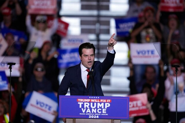 Matt Gaetz taler på et valgmøte i Nevada tidligere i høst. Foto: Mike Blake/NTB/REUTERS hovedbilde