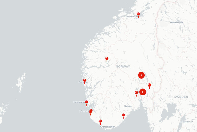 Videoene er filmet over hele Sør-Norge. Til sammen finner vi spor etter borgerverngruppen i 12 norske kommuner. Lenger ned i artikkelen kan du klikke på kartet for å lese om hver enkelt video. Foto: Skjermdump hovedbilde