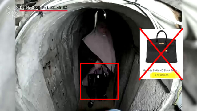 En video publisert av det israelske militæret, skal vise Hamas-lederens kone i en tunnel timer før 7. oktober 2023. Men veska er ikke en Hermès Birkin, slik det hevdes. Skjermdump: Video publisert av IDF hovedbilde