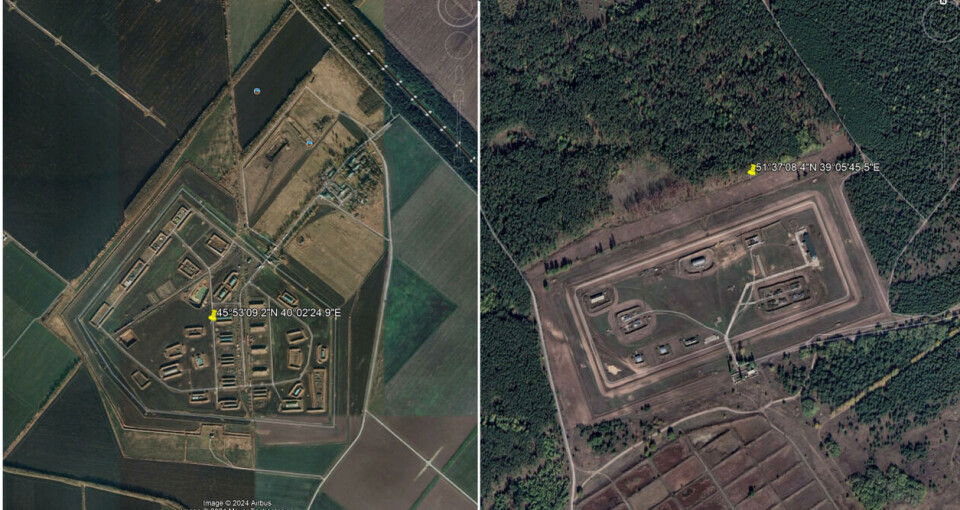 De to satellittbildene viser to ulike ammunisjonslagre i Rostov. Foto: Google Earth Pro