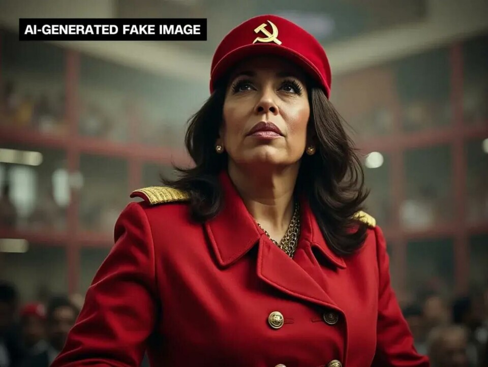Dette falske bildet av Kamala Harris ble delt av Elon Musk på X. Foto: Skjermdump, X