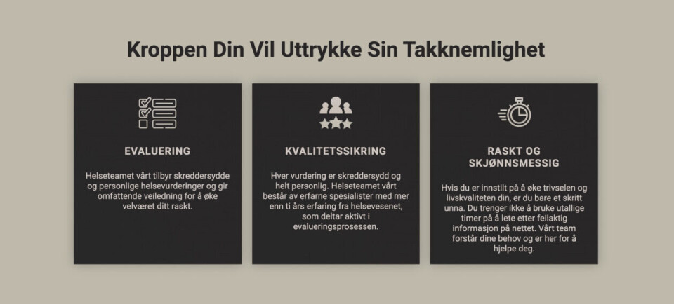 De fleste sidene er bygget opp på samme måte. Skjermdump: Fra kroppensliv.com