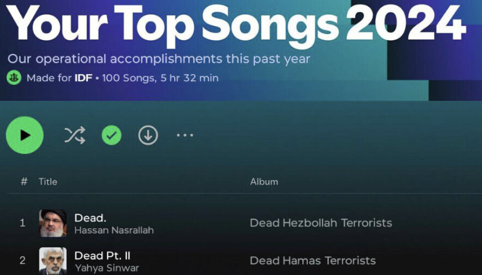 Det israelske militæret (IDF) deler manipulert «Spotify wrapped» liste med skryt av blant annet drapene på Hassan Nasrallah og Yahya Sinwar.