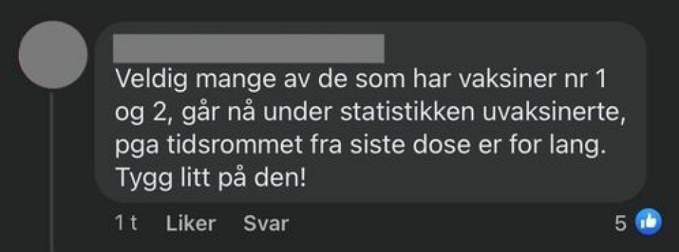 Mange som diskuterer vaksinering i kommentarfeltene, hevder at statusen som vaksinert «går ut på dato». Det er ikke tilfelle, ifølge Folkehelseinstituttet.