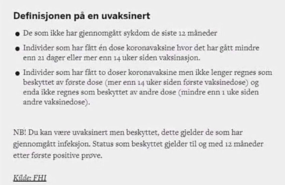En faktaboks fra Tidsskriftet Sykepleien blir brukt som «bevis» på at statusen som vaksinert går ut på dato. Sykepleien har nå endret faktaboksen.