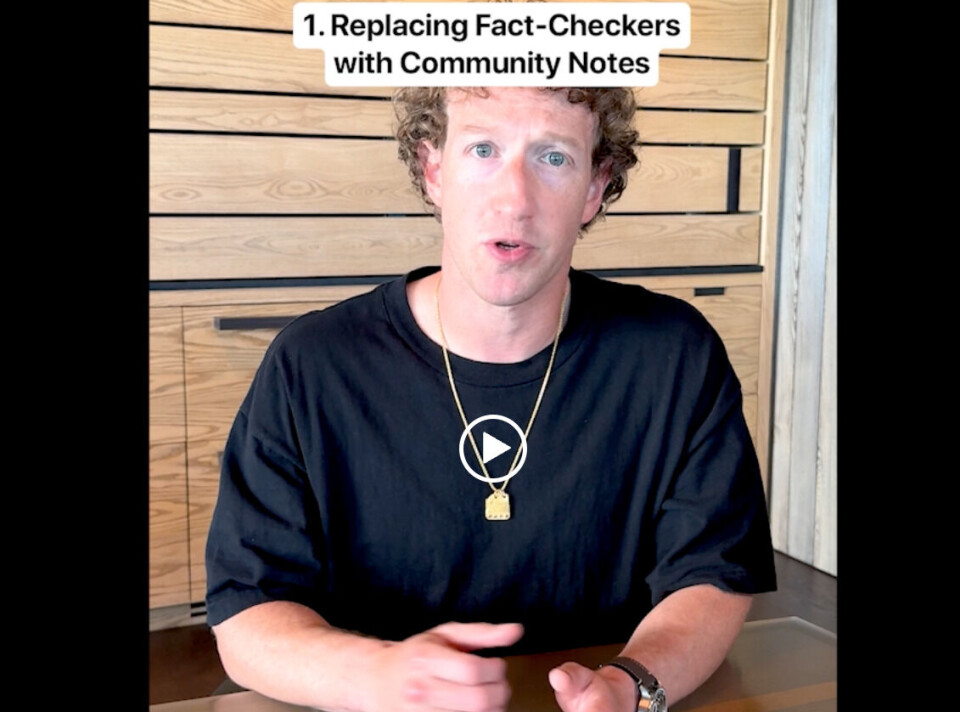 «More speech and fewer mistakes» var overskriften på den litt over fem minutter lange videoen Meta og Mark Zuckerberg la ut for å kunngjøre at den amerikanske delen av faktasjekksamarbeidet nå avsluttes.