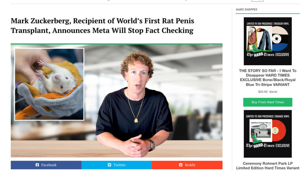 The Hard Times leverer sitt humoristiske stikk om Zuckerberg midt i debatten om faktasjekk.