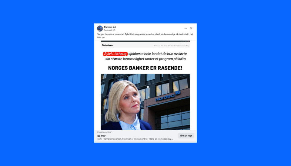 Sylvi Listhaug er en av politikerne som er misbrukt i flere svindelannonser det siste året.