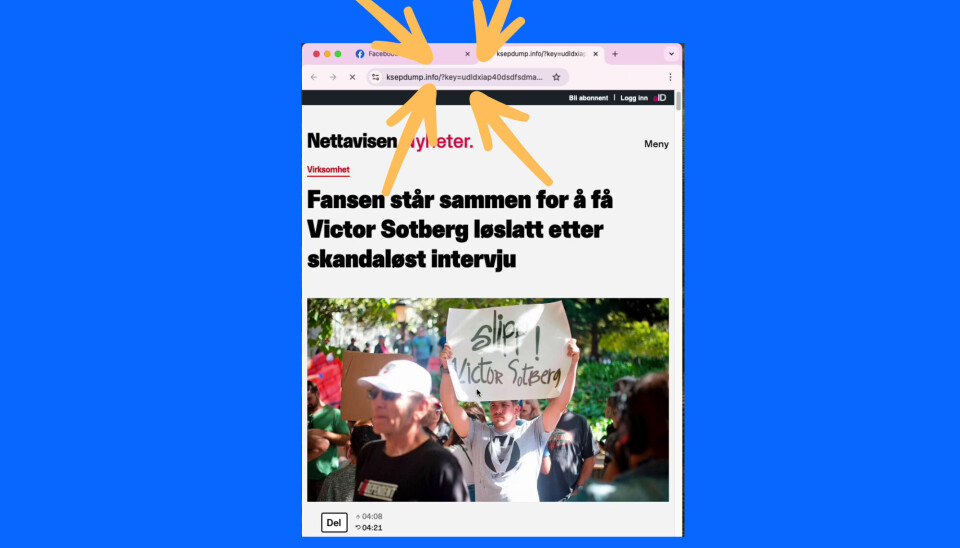 Denne artikkelen etterligner Nettavisen, men ser vi på selve lenken, er det ikke nettavisen.no, men ksepdump.info.