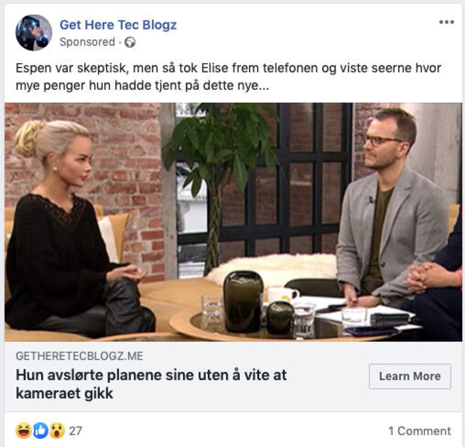 Nei, Sophie Elise har ikke anbefalt kryptovaluta-program